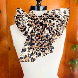 90s 90’s Vintage Extra Long Wrap Leopard Animal Print Polyester Silk Scarf